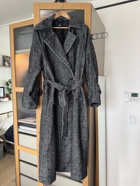 GAP Double-Breasted Herringbone Belted Trench Coat